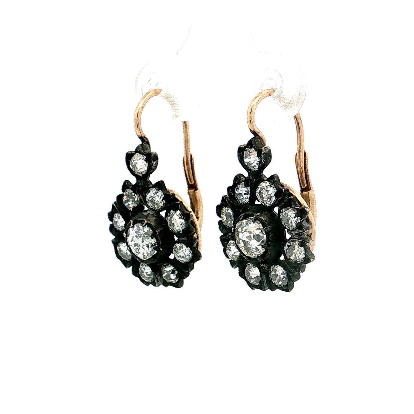 .76 Victorian Diamond Cluster Drop Earrings 14k