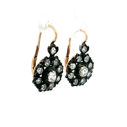 .76 Victorian Diamond Cluster Drop Earrings 14k