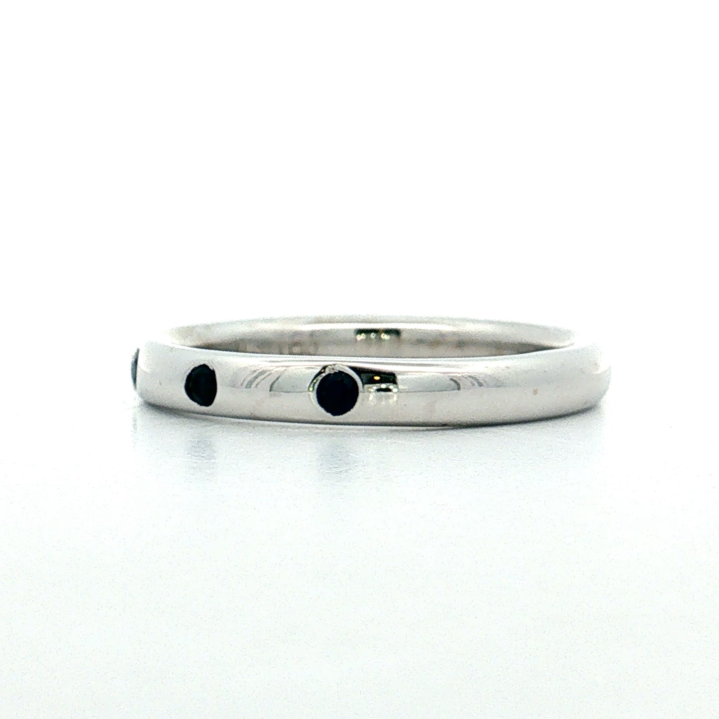 .15 Three Stone Sapphire Wedding Band 14k White Gold