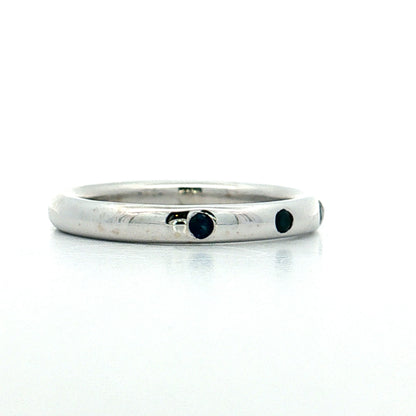 .15 Three Stone Sapphire Wedding Band 14k White Gold