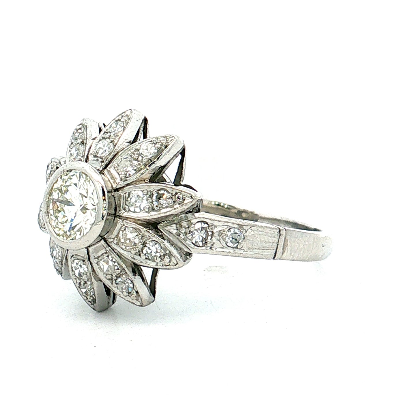 .80 Vintage Mid-Century Diamond Flower Cocktail Ring Platinum