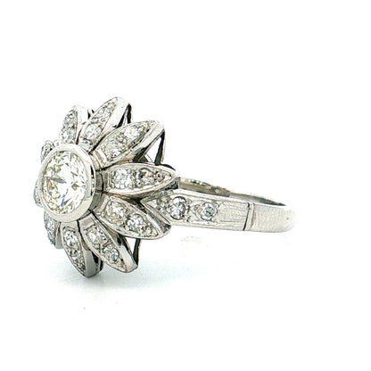 .80 Vintage Mid-Century Diamond Flower Cocktail Ring Platinum