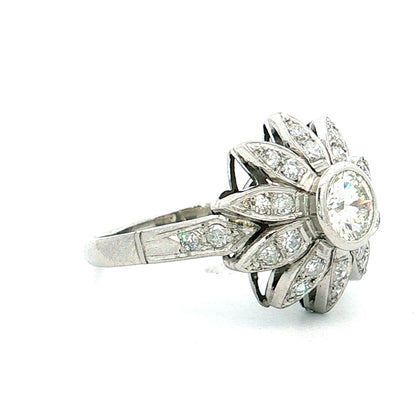 .80 Vintage Mid-Century Diamond Flower Cocktail Ring Platinum