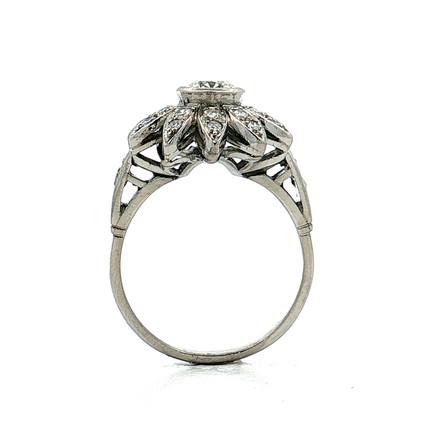 .80 Vintage Mid-Century Diamond Flower Cocktail Ring Platinum