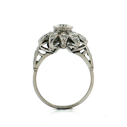 .80 Vintage Mid-Century Diamond Flower Cocktail Ring Platinum