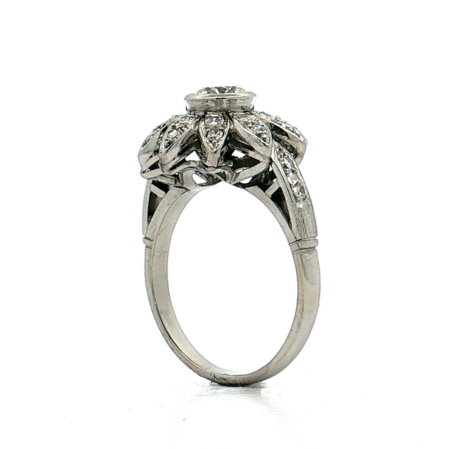 .80 Vintage Mid-Century Diamond Flower Cocktail Ring Platinum