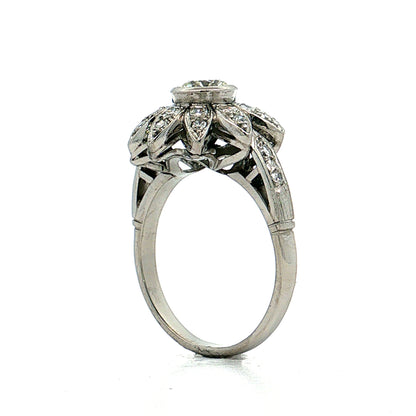 .80 Vintage Mid-Century Diamond Flower Cocktail Ring Platinum