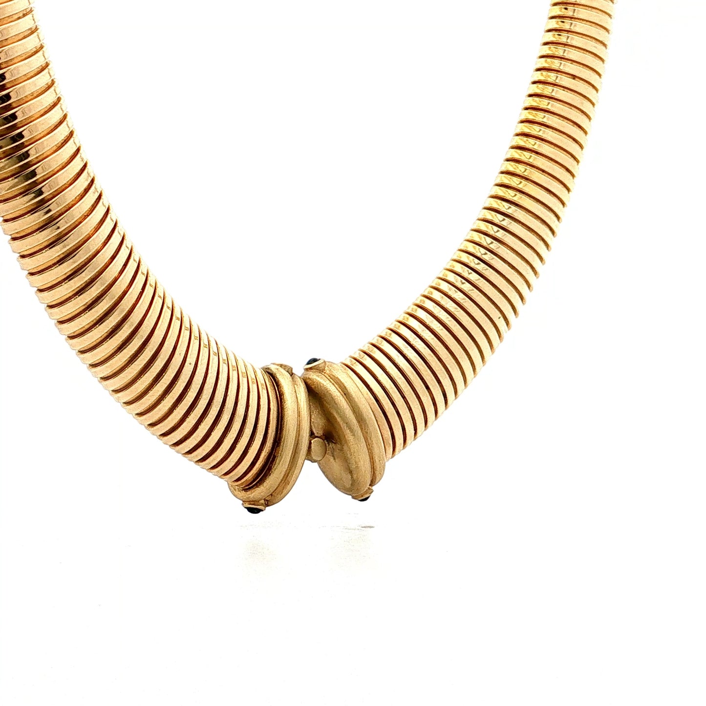 Blue Sapphire Tubogas Necklace 14k Yellow Gold