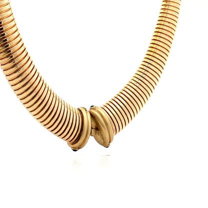 Blue Sapphire Tubogas Necklace 14k Yellow Gold
