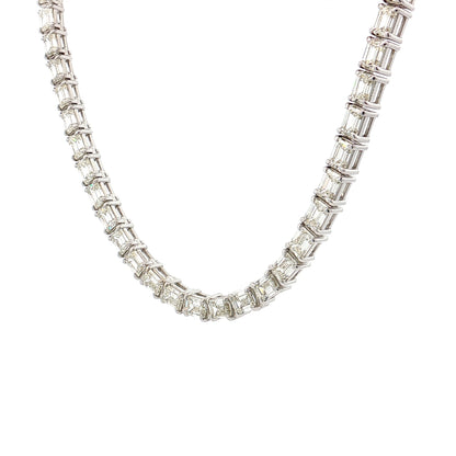 24.19 Emerald Cut Diamond Tennis Necklace 18k White Gold