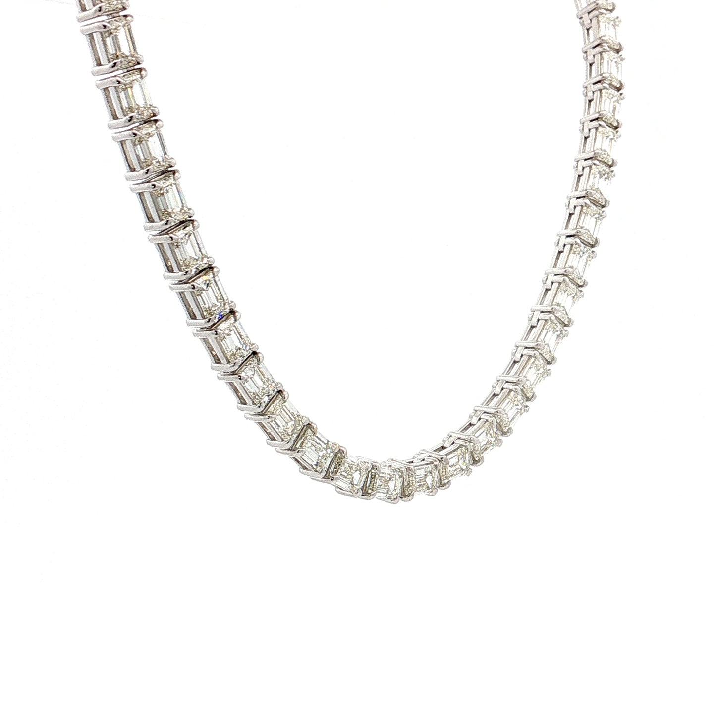 24.19 Emerald Cut Diamond Tennis Necklace 18k White Gold