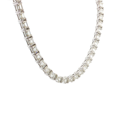 24.19 Emerald Cut Diamond Tennis Necklace 18k White Gold