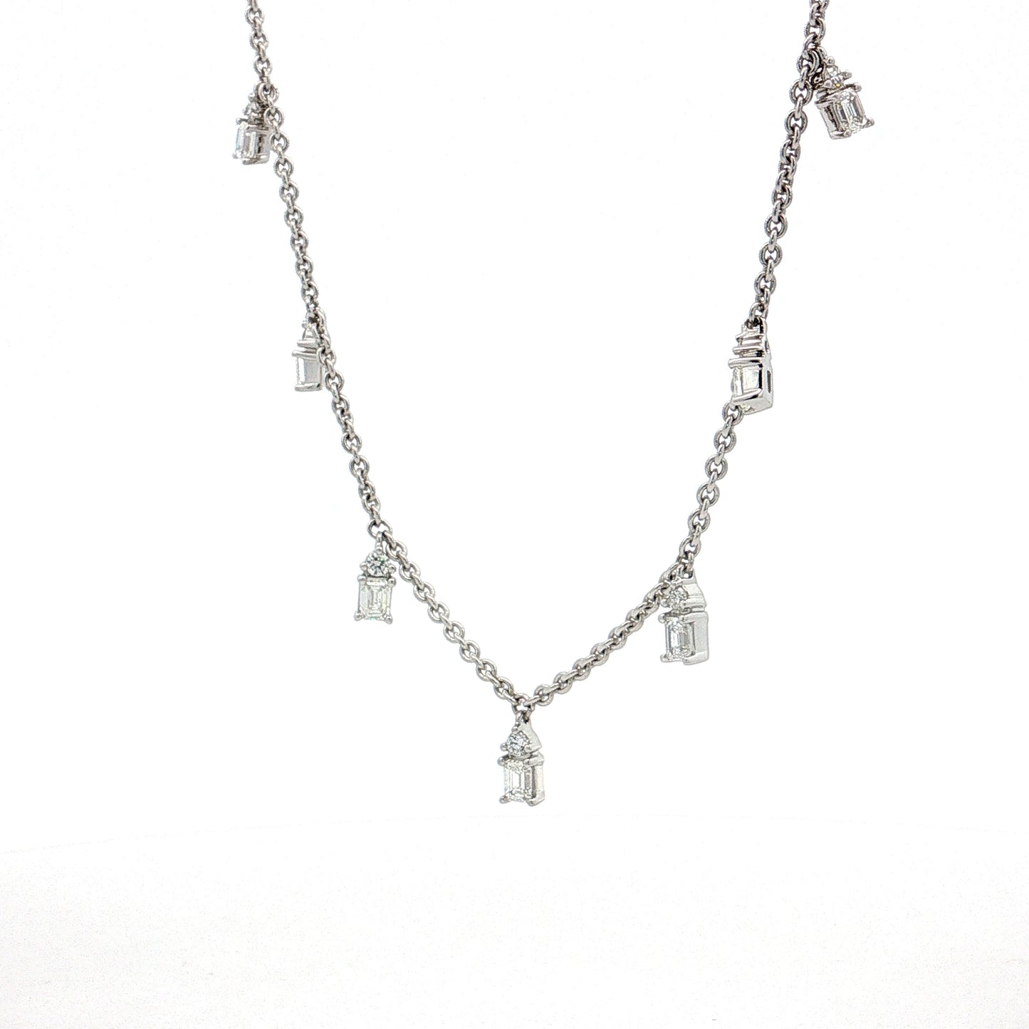 1.10 Diamond Station Dangle Necklace 18k White Gold