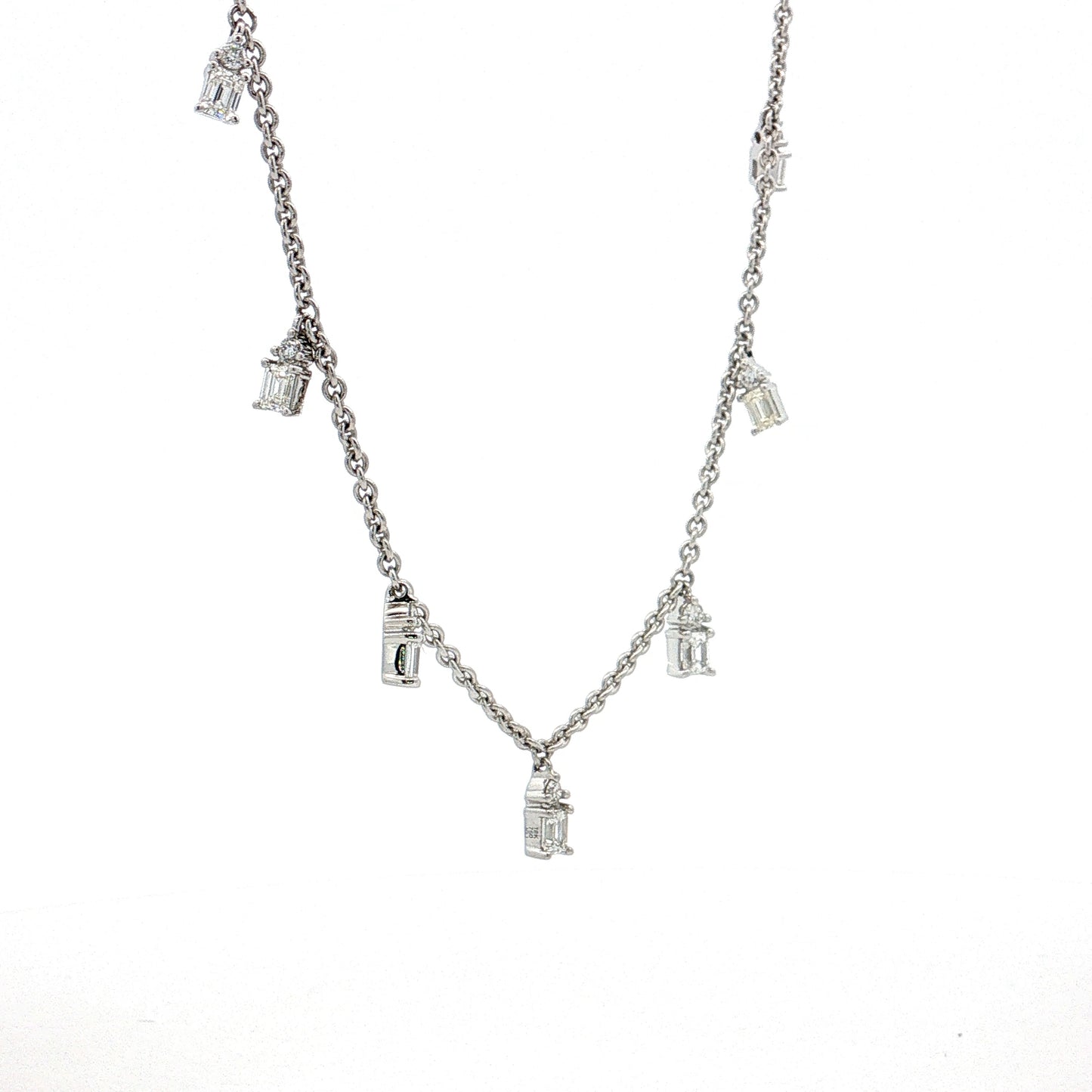 1.10 Diamond Station Dangle Necklace 18k White Gold