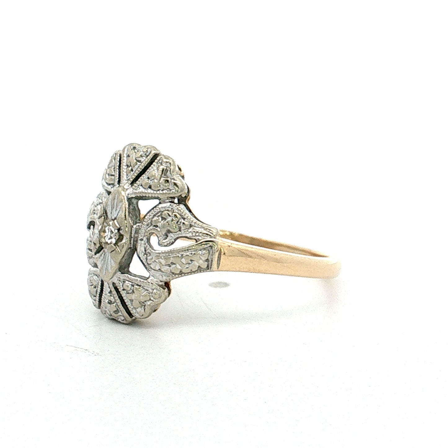 Vintage Retro Diamond Navette Ring 14k Two-Tone Gold