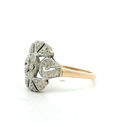 Vintage Retro Diamond Navette Ring 14k Two-Tone Gold