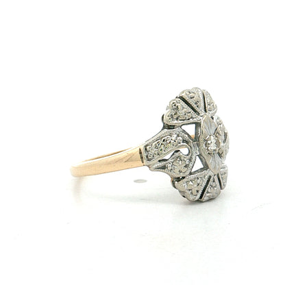 Vintage Retro Diamond Navette Ring 14k Two-Tone Gold