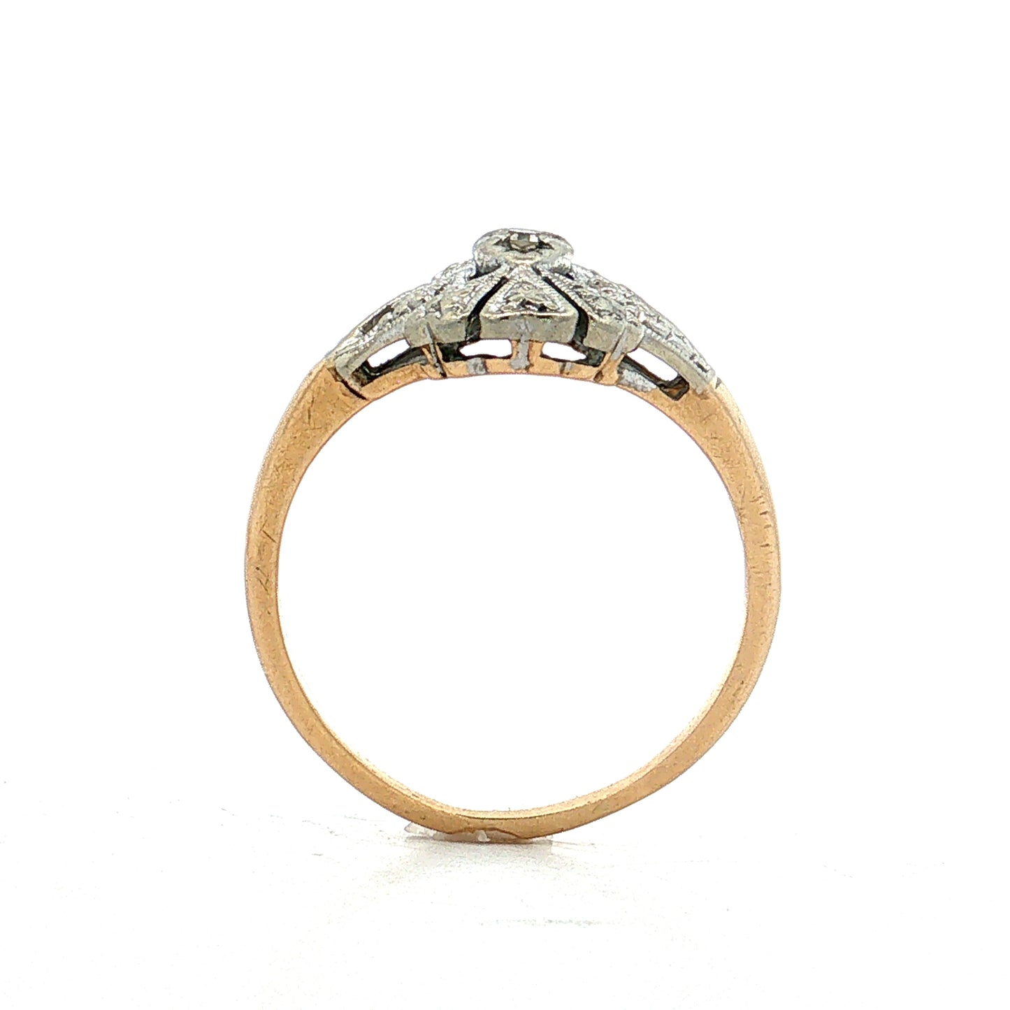 Vintage Retro Diamond Navette Ring 14k Two-Tone Gold