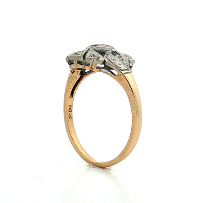 Vintage Retro Diamond Navette Ring 14k Two-Tone Gold