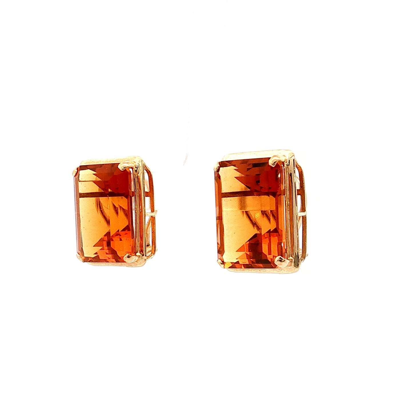 44.74 Emerald Cut Citrine Stud Earrings 14k