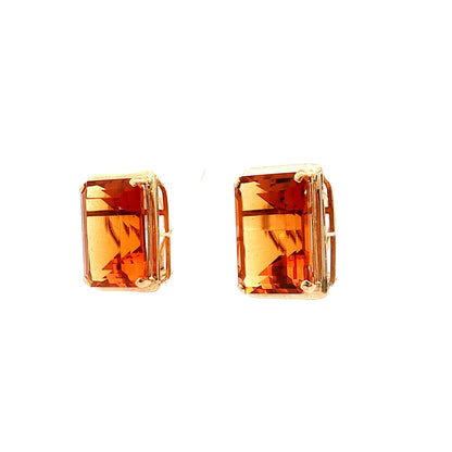 44.74 Emerald Cut Citrine Stud Earrings 14k