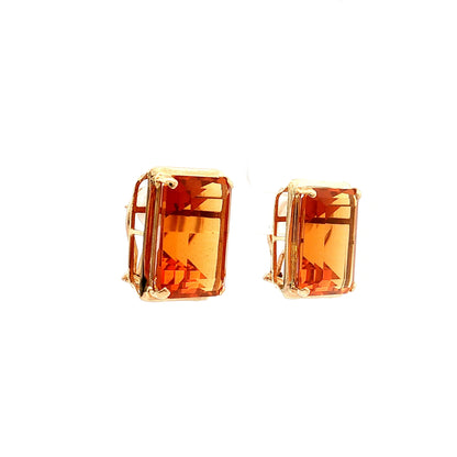 44.74 Emerald Cut Citrine Stud Earrings 14k