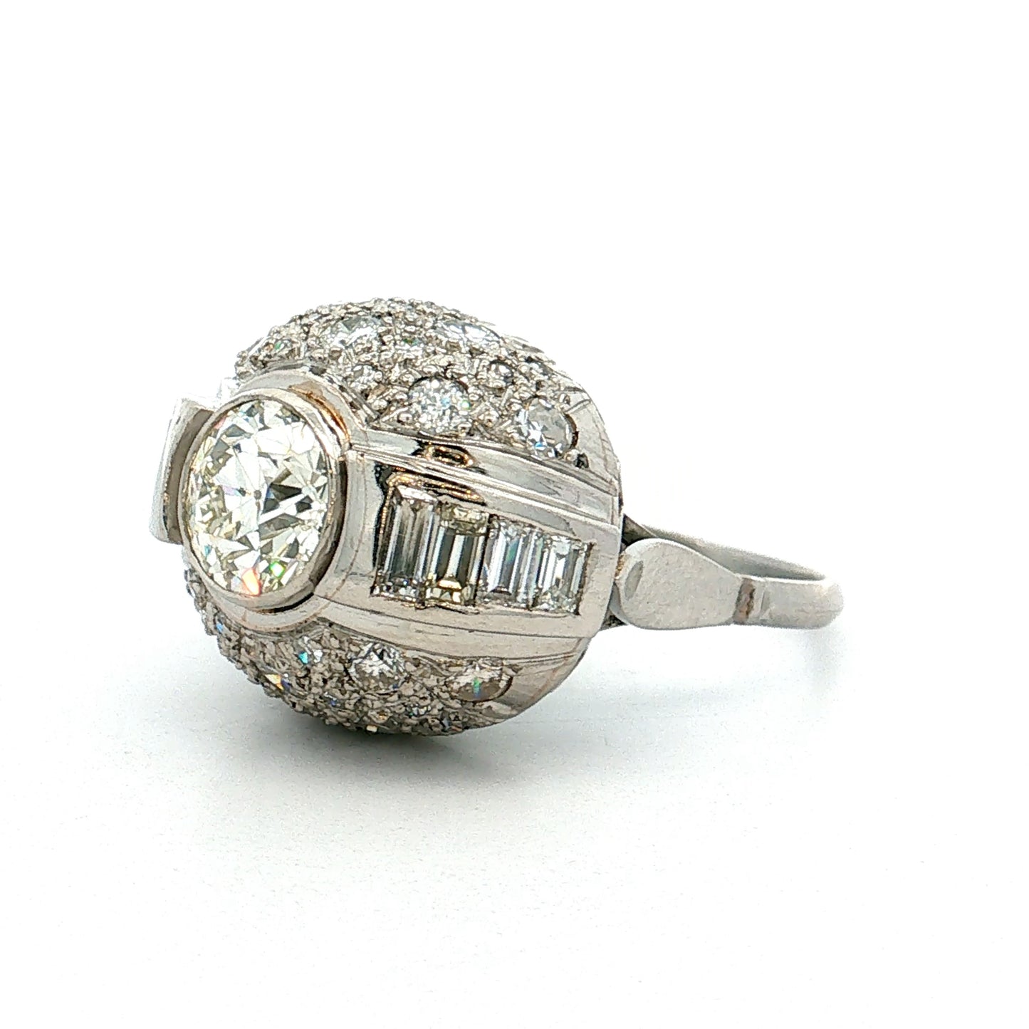 1.45 Vintage Art Deco Diamond Cocktail Ring Platinum