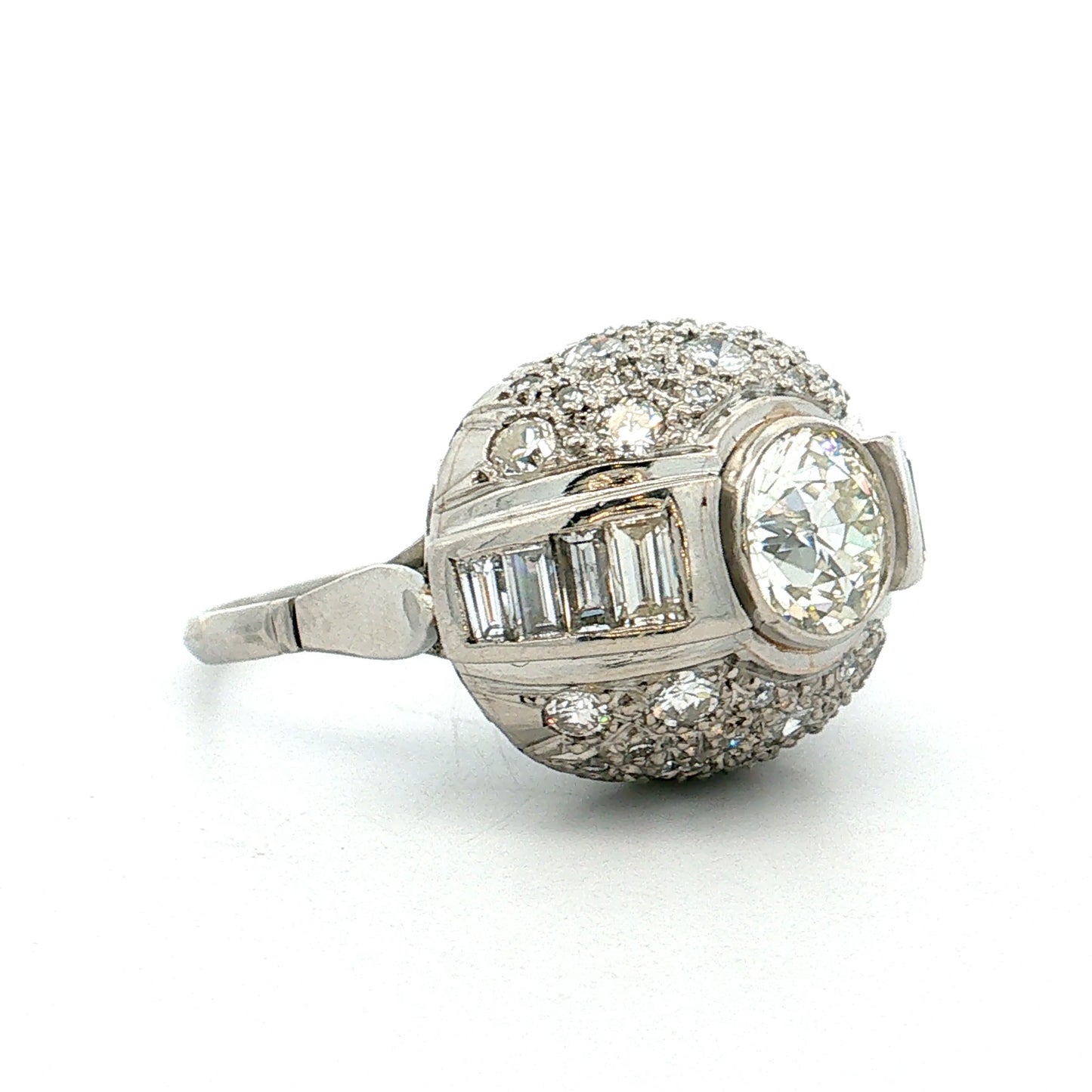 1.45 Vintage Art Deco Diamond Cocktail Ring Platinum