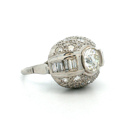 1.45 Vintage Art Deco Diamond Cocktail Ring Platinum