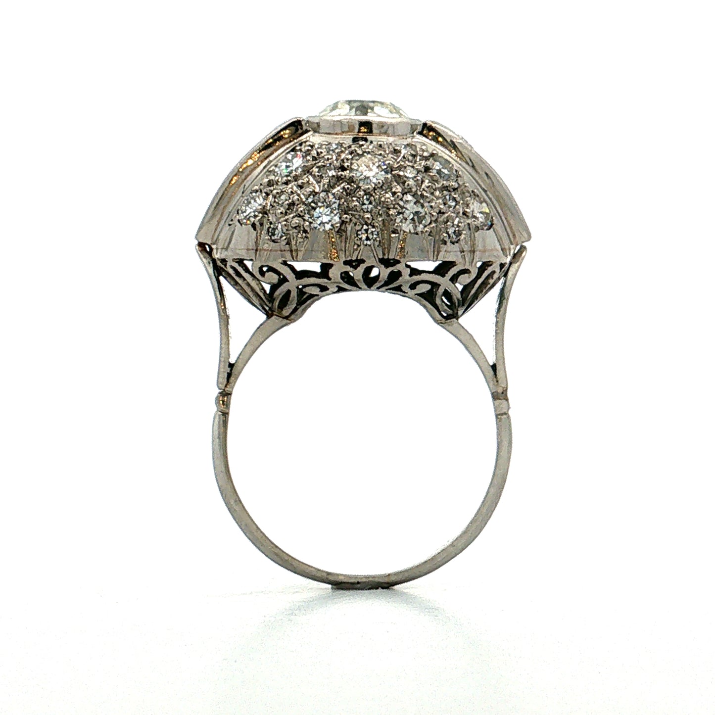1.45 Vintage Art Deco Diamond Cocktail Ring Platinum
