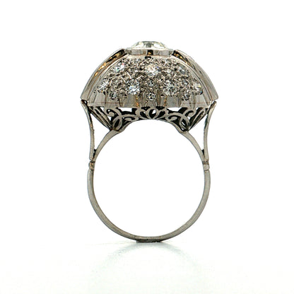 1.45 Vintage Art Deco Diamond Cocktail Ring Platinum
