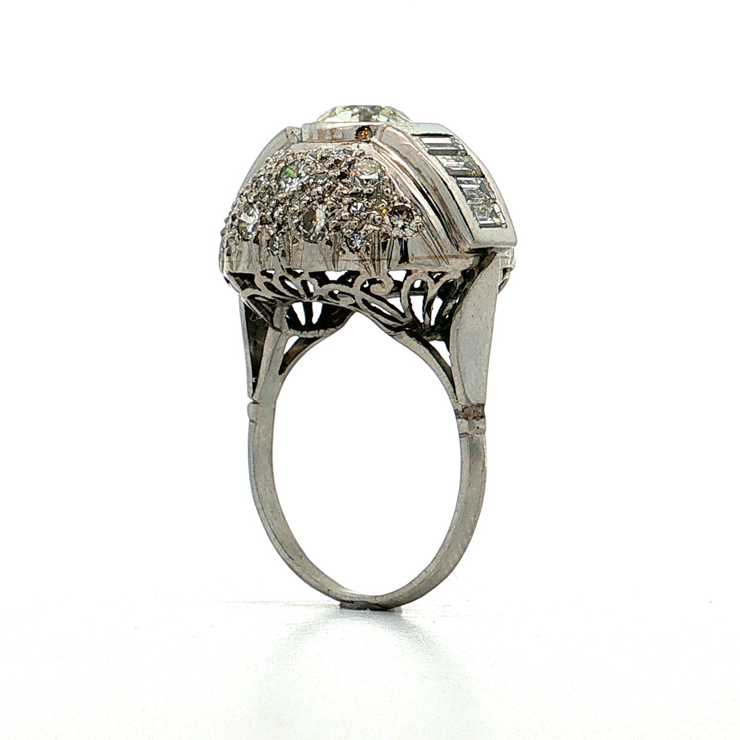 1.45 Vintage Art Deco Diamond Cocktail Ring Platinum