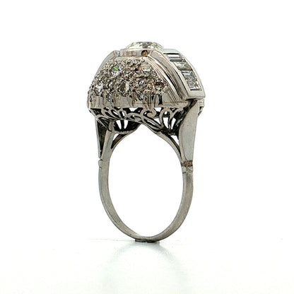 1.45 Vintage Art Deco Diamond Cocktail Ring Platinum