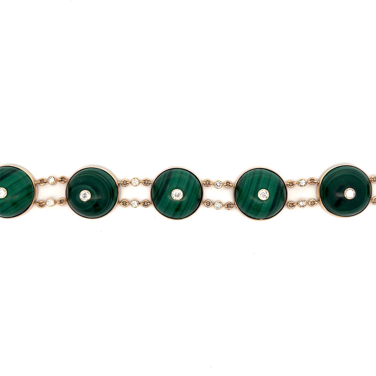1.80 Vintage Mid-Century Malachite & Diamond Bracelet 14k