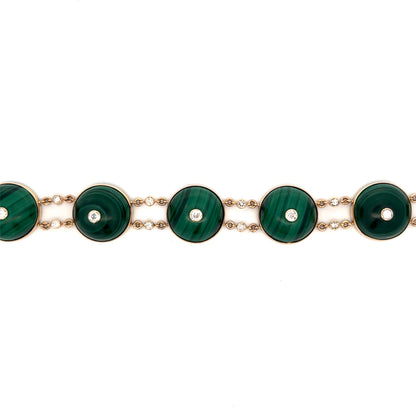 1.80 Vintage Mid-Century Malachite & Diamond Bracelet 14k