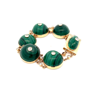 1.80 Vintage Mid-Century Malachite & Diamond Bracelet 14k