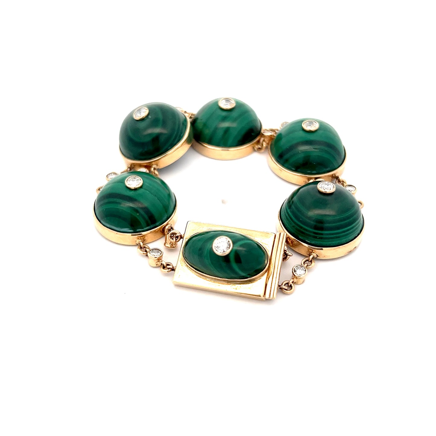 1.80 Vintage Mid-Century Malachite & Diamond Bracelet 14k