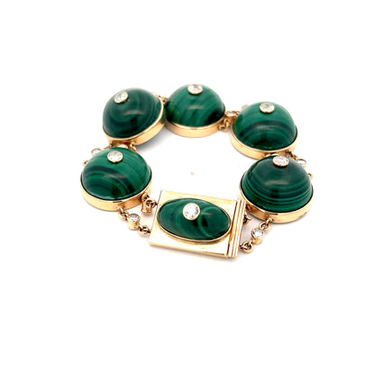 1.80 Vintage Mid-Century Malachite & Diamond Bracelet 14k