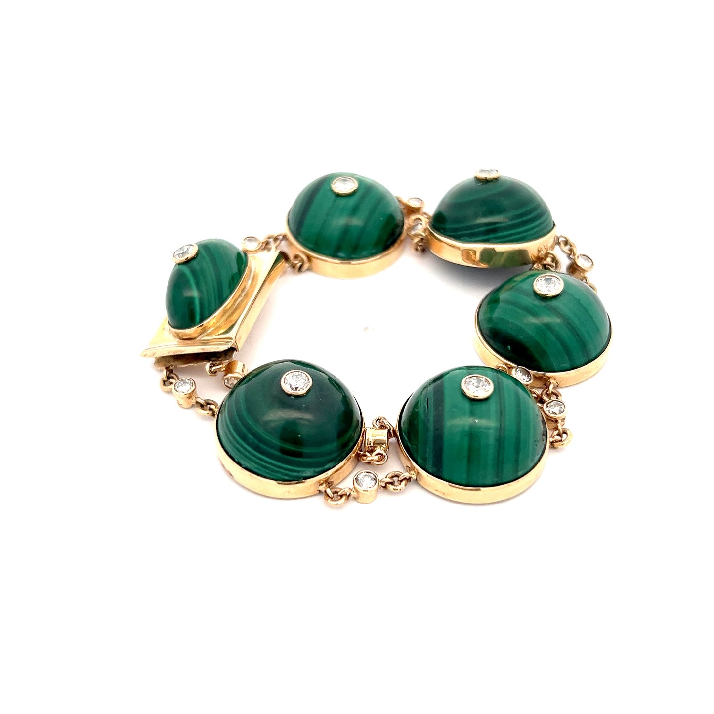 1.80 Vintage Mid-Century Malachite & Diamond Bracelet 14k