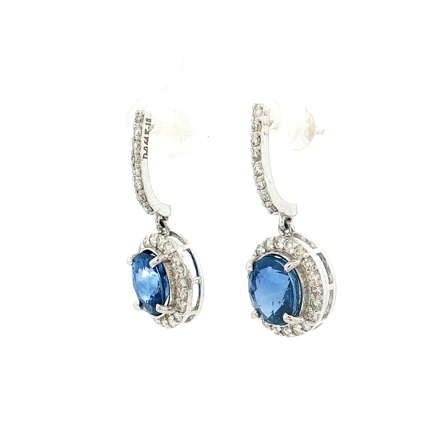 4.03 Blue Sapphire Drop Earrings 18k White Gold