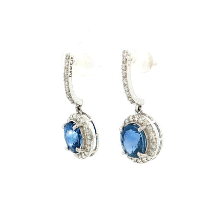 4.03 Blue Sapphire Drop Earrings 18k White Gold