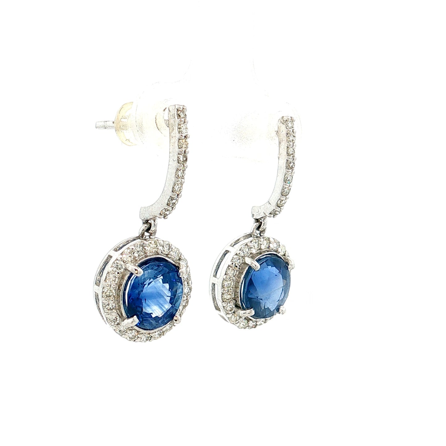 4.03 Blue Sapphire Drop Earrings 18k White Gold