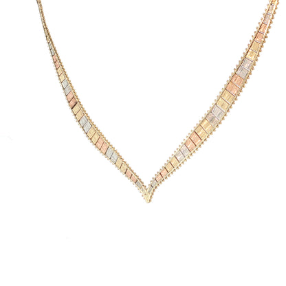 Tri-Color Herringbone Collar Necklace 14k Gold