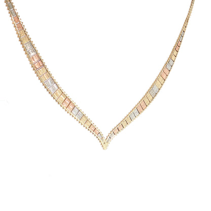 Tri-Color Herringbone Collar Necklace 14k Gold