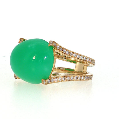 18.48 Chrysoprase Cocktail Ring 18k Yellow Gold