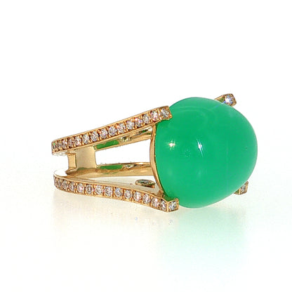 18.48 Chrysoprase Cocktail Ring 18k Yellow Gold