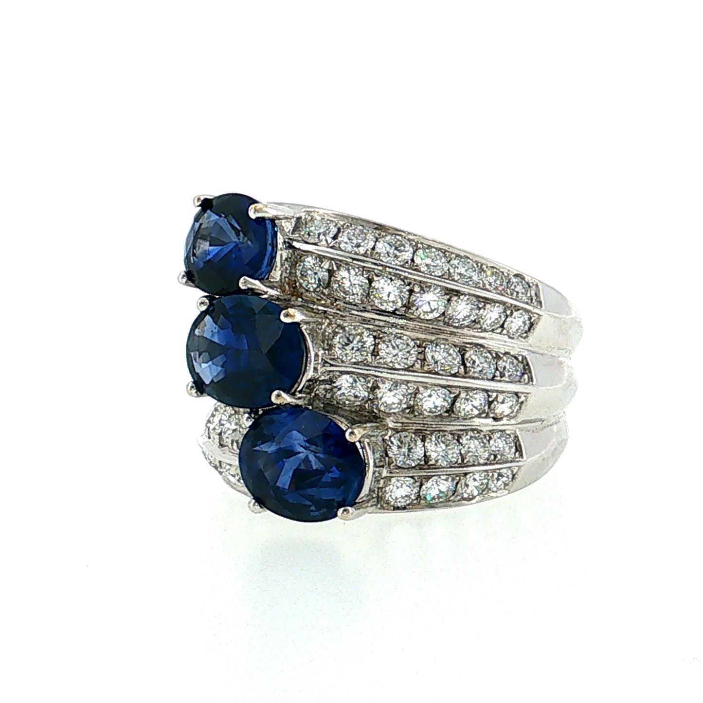 5.54 Sapphire & Diamond Cocktail Ring 18K White Gold