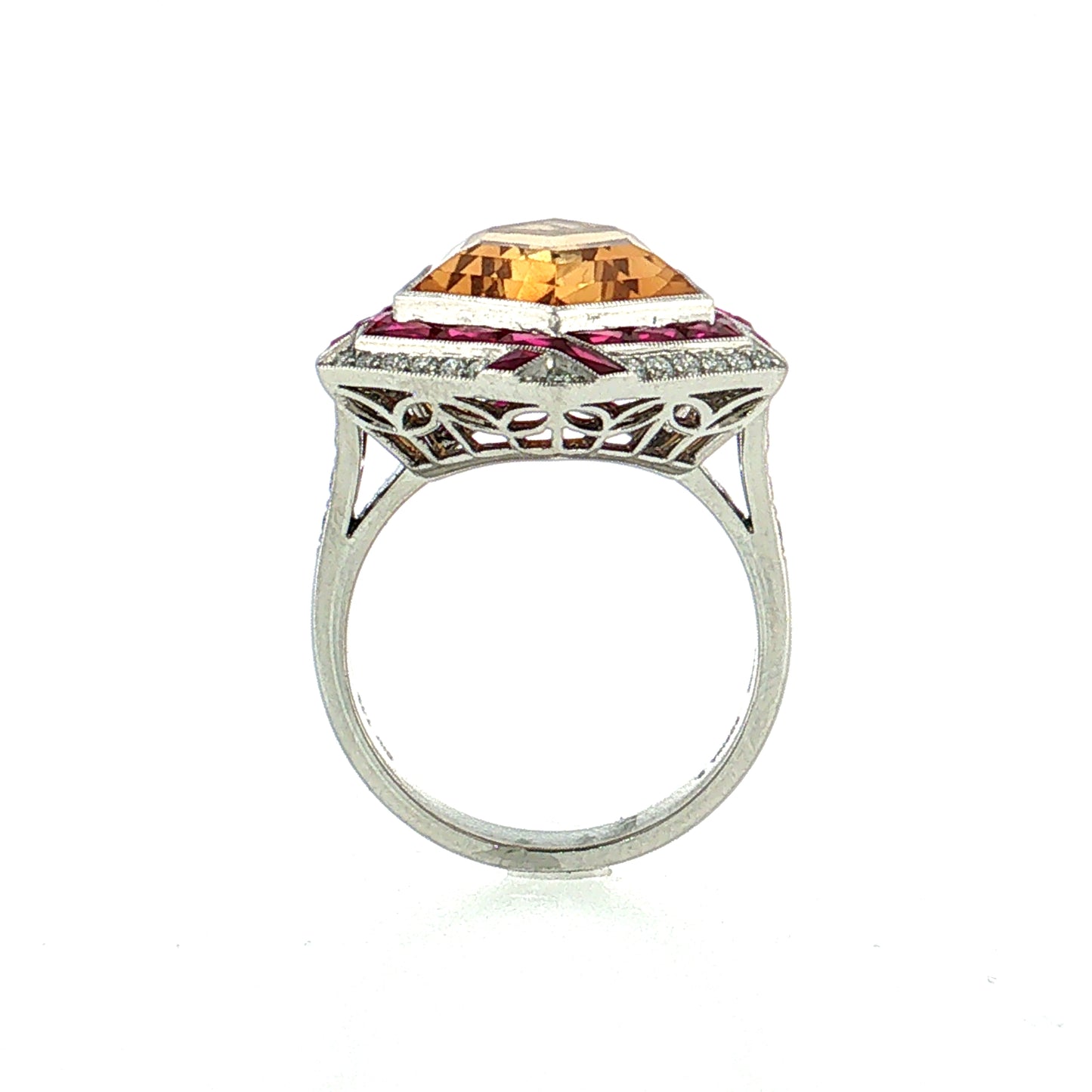 7.79 Citrine Ruby Diamond Cocktail Ring Platinum