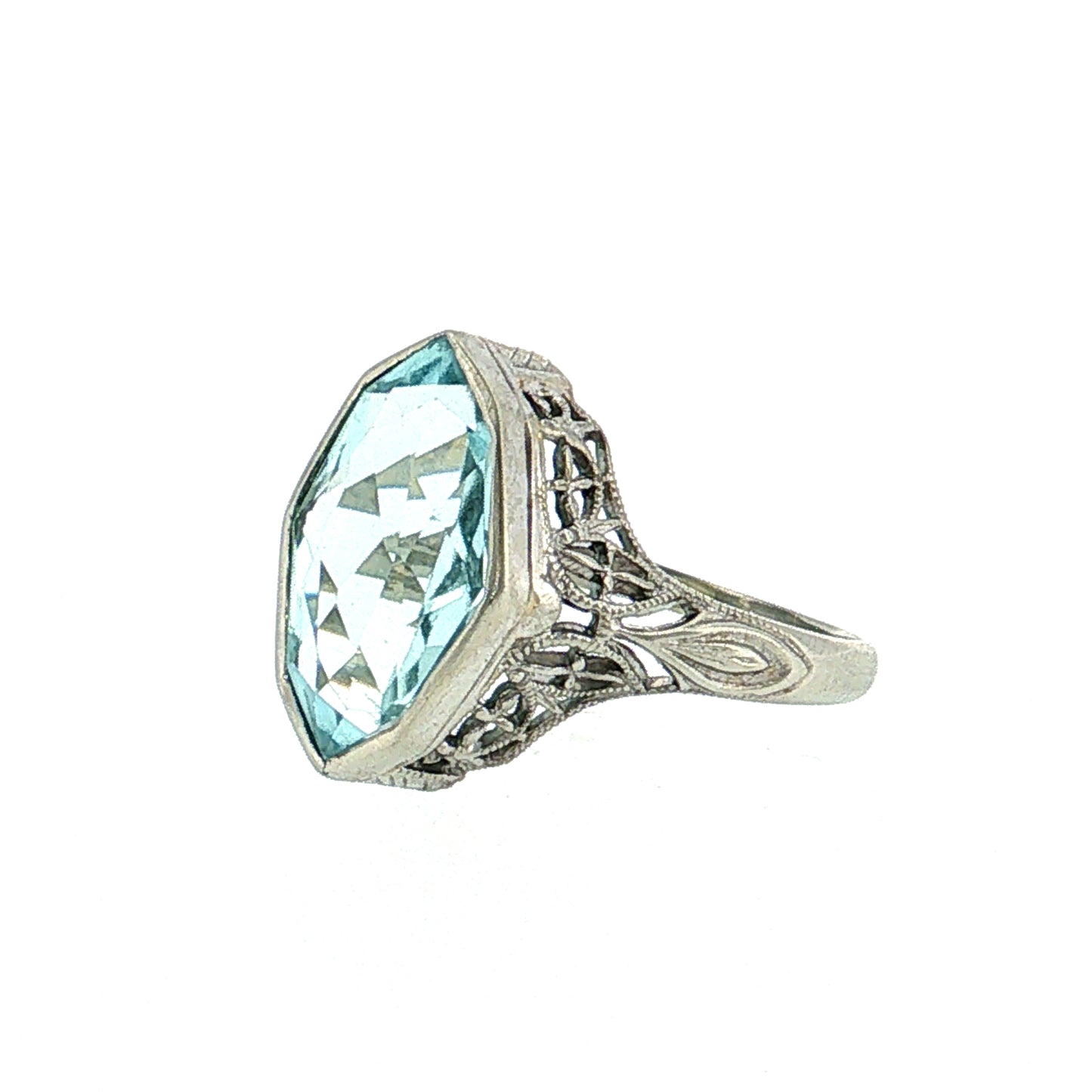3.29 Vintage Art Deco Aquamarine Cocktail Ring 14k