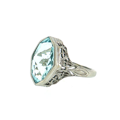 3.29 Vintage Art Deco Aquamarine Cocktail Ring 14k